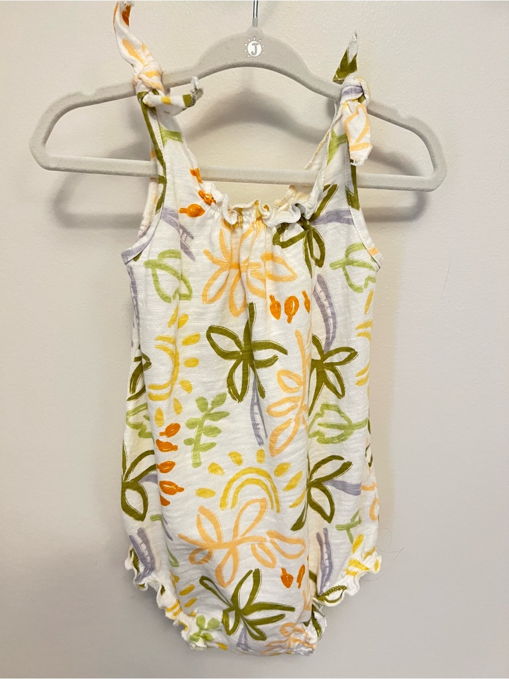 Little Co Like New Tie Shoulder Onesie in Tropical Watercolor Print